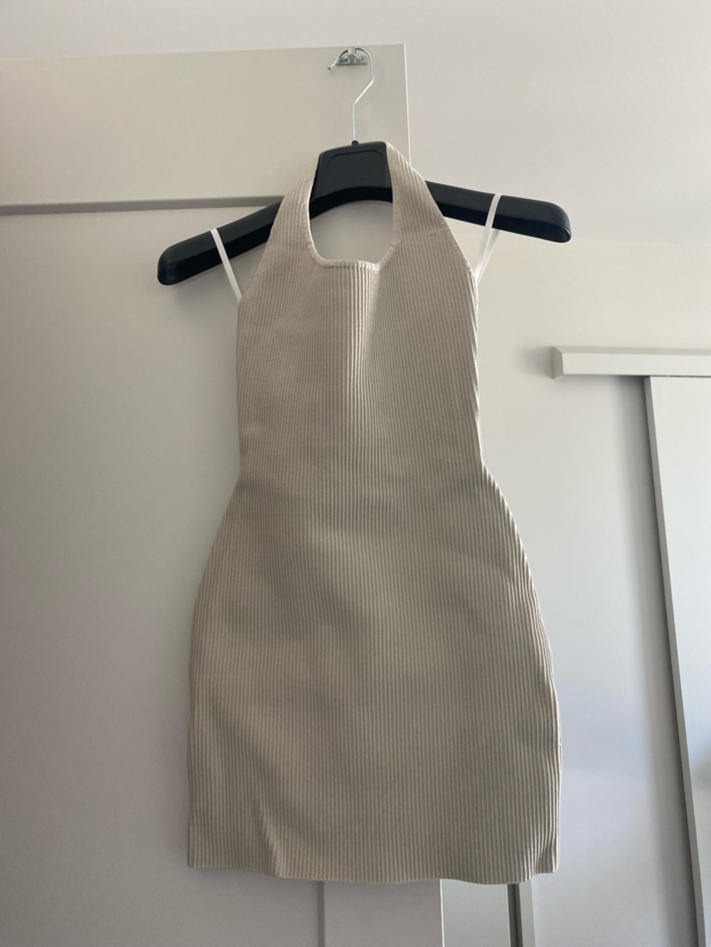 Aritzia Cream Ribbed Halter Mini Dress